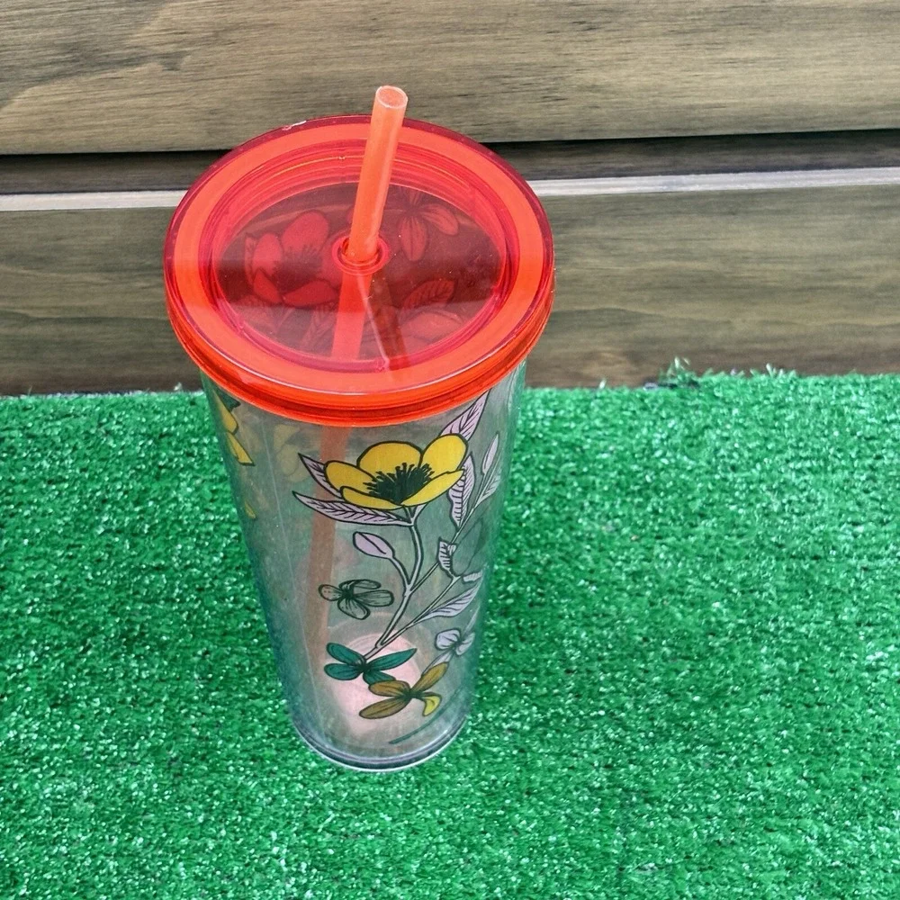 RARE Starbucks 24oz POPPY Flowers Acrylic Cold Drink Cup Tumbler‎ Red Yellow